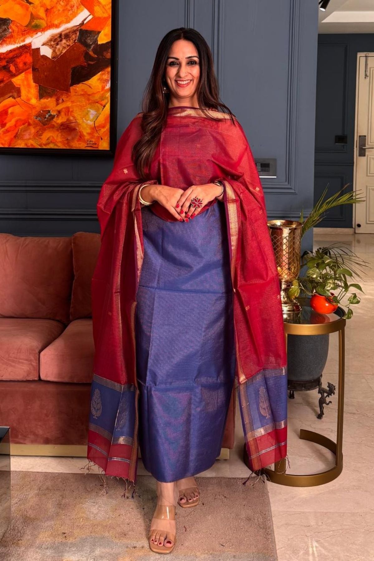 Handloom tissue Maheshwari silk kurta dupatta set